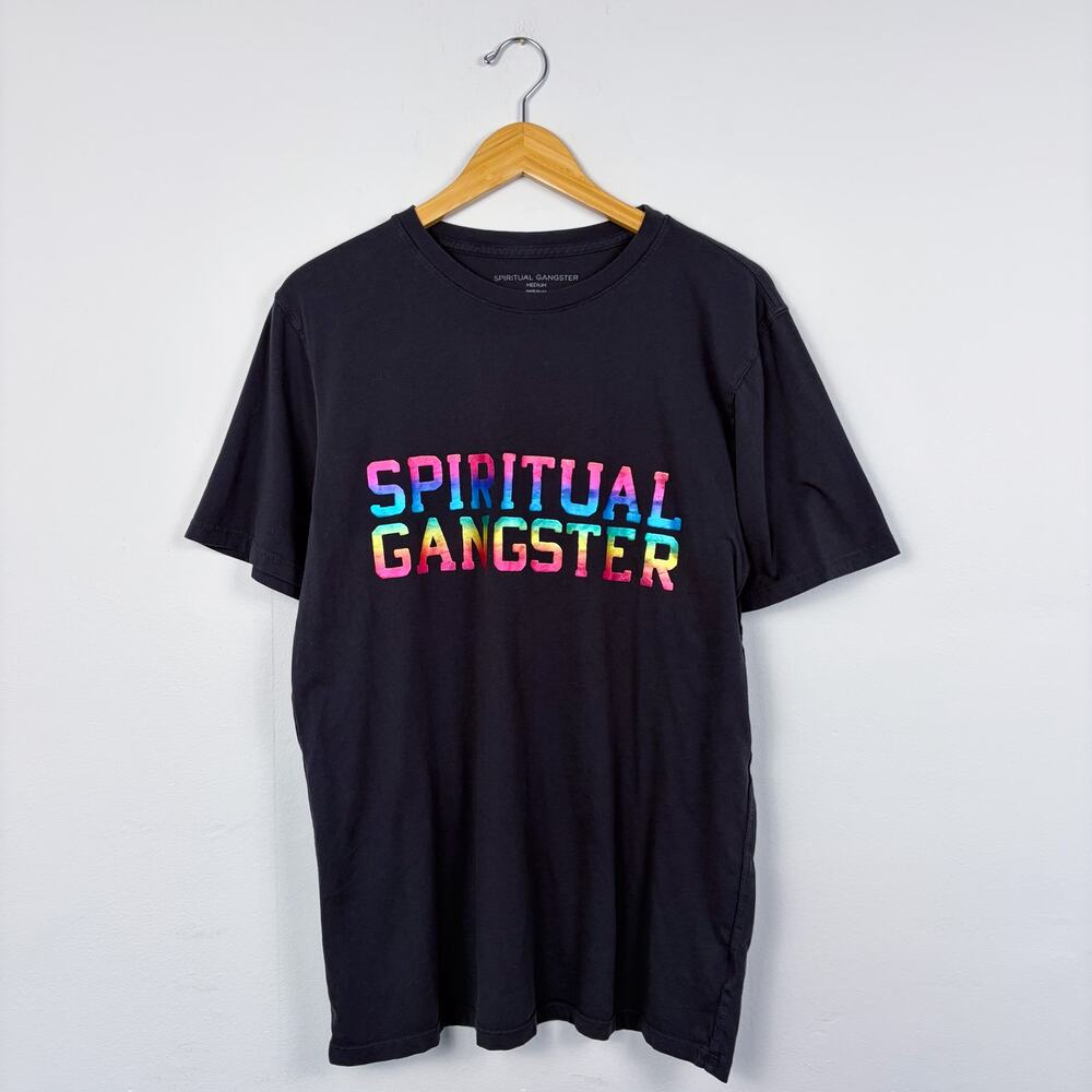Spiritual Gangster Holographic Rainbow Tee Black Medium